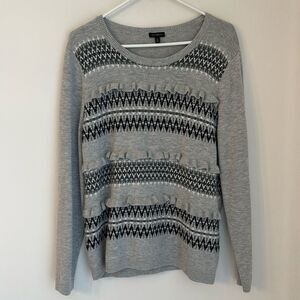 Talbots Women’s Fair Isle Lambs wool blend ruffle knit sweater gray black XL EUC